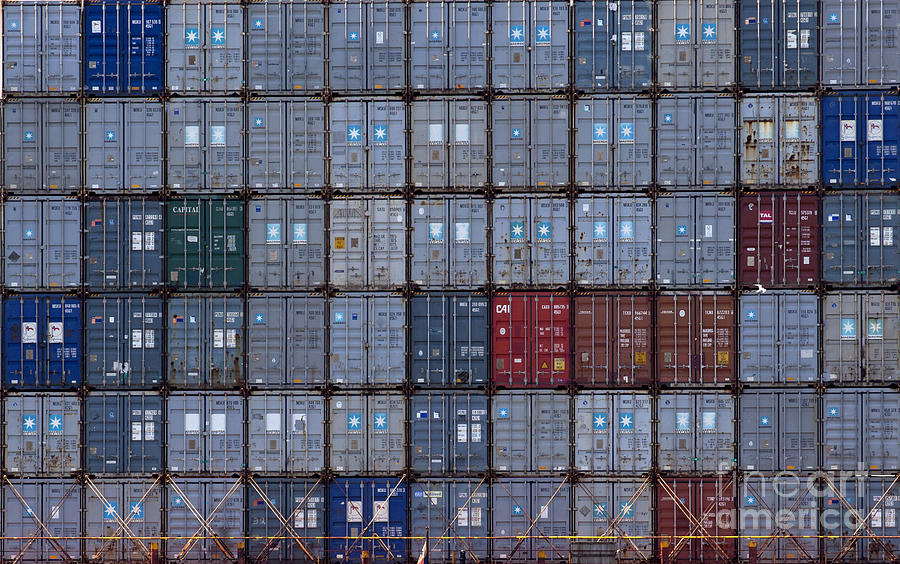 Steel Cargo Containers Stacked Photograph by Anthony Totah