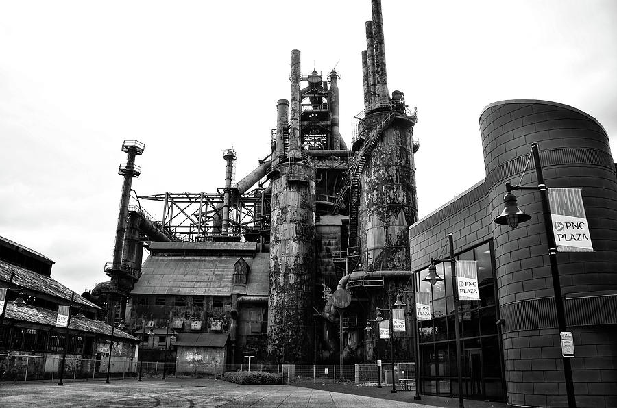 Steel Mill in Black and White - Bethlehem Pennsylvania Photograph by Bill Cannon