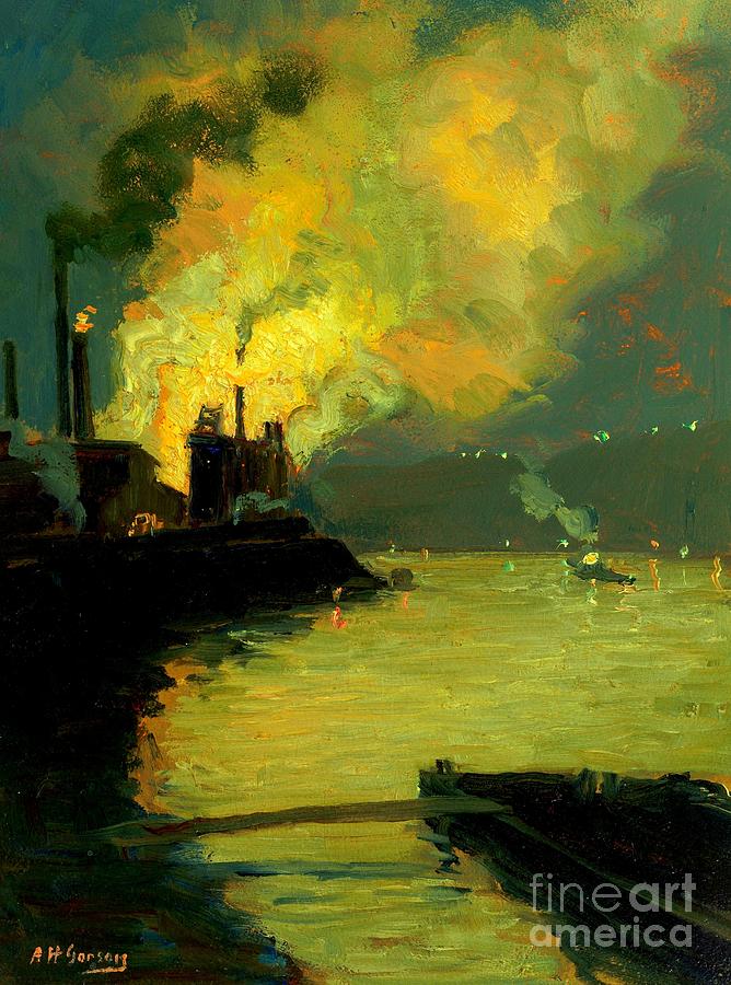 Steel Mill Jones and Laughlin by Night 1915 Painting by Peter Ogden