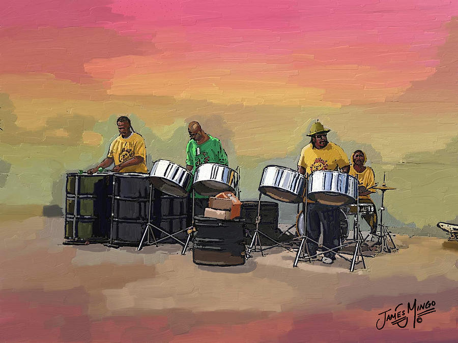 Music Painting - Steel Pan Players Antigua by James  Mingo