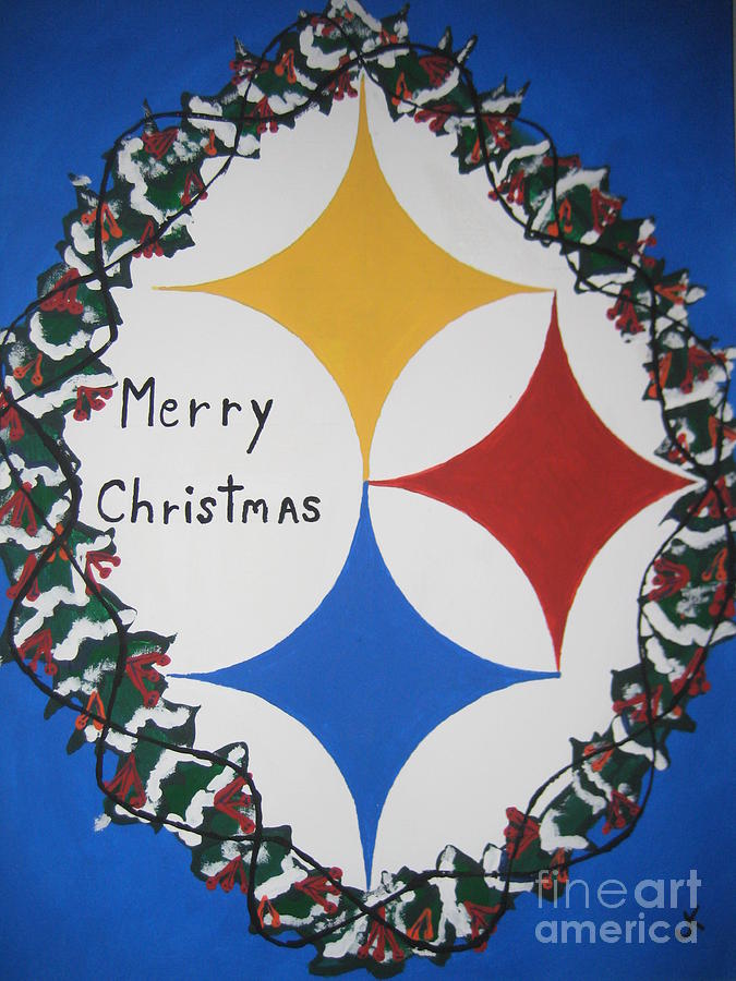 Football Painting - Steelers Christmas Card by Jeffrey Koss