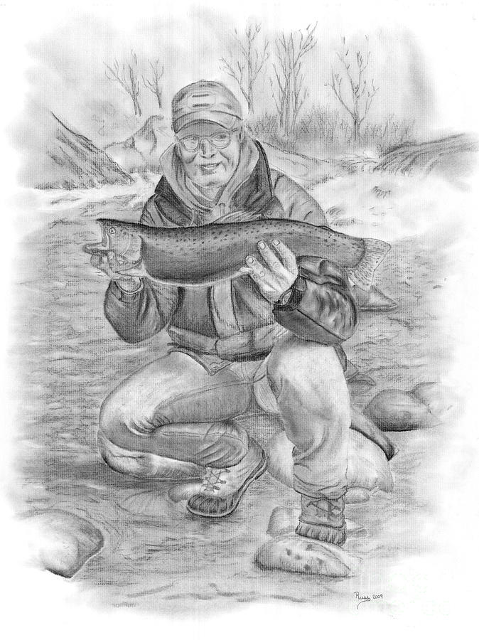 Steelhead Success On The River Drawing by Russ Smith