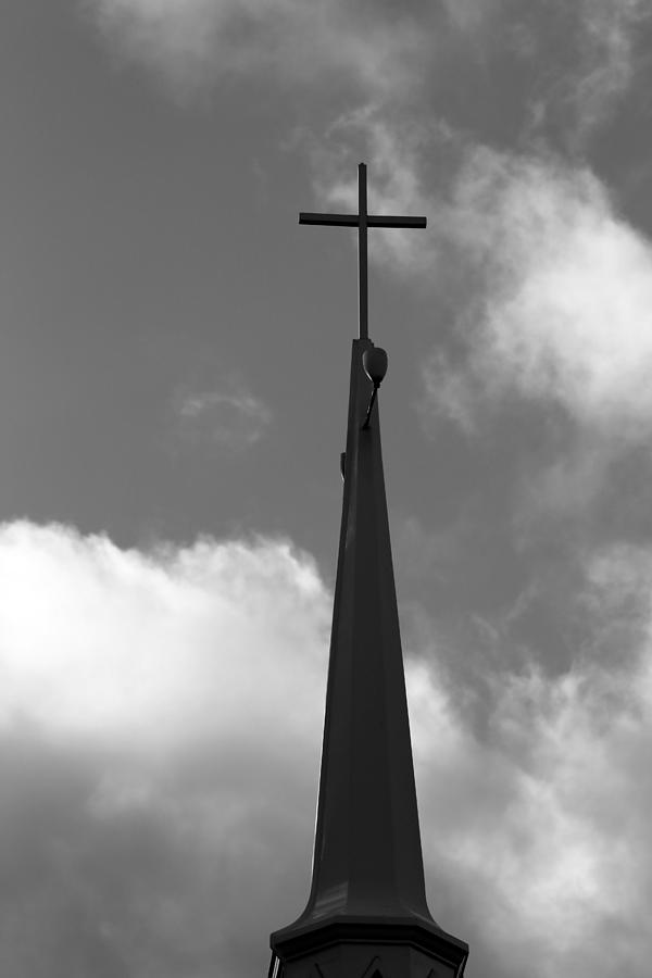 Steeple and Clouds BW Photograph by Mary Bedy