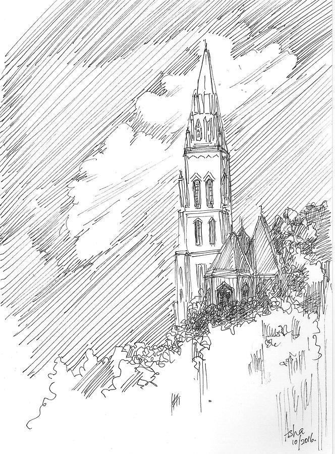 Steeple of a church Drawing by Asha Sudhaker Shenoy