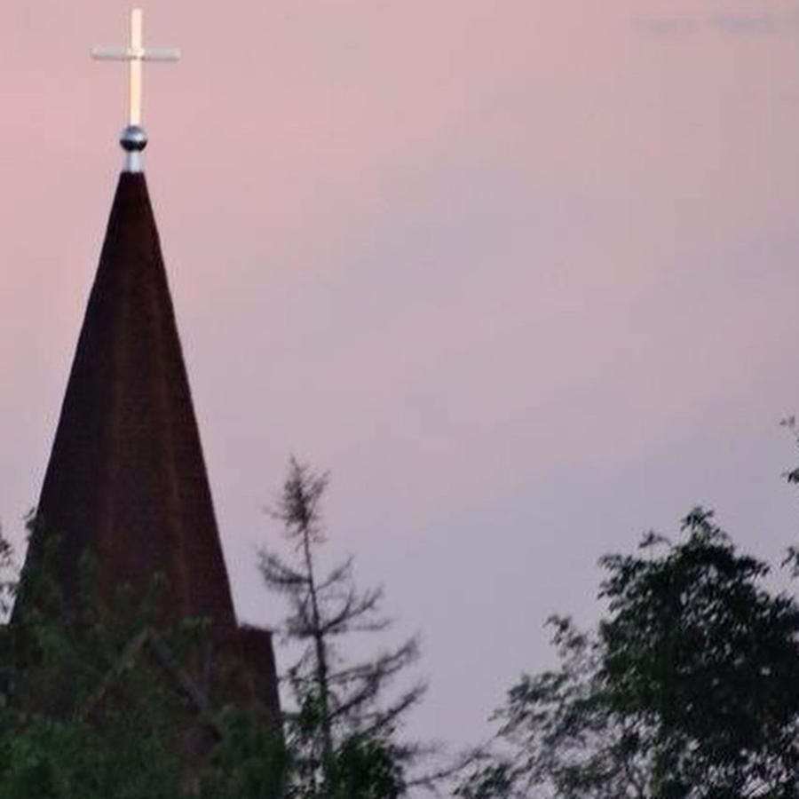 Tree Photograph - #steeple #trees #church #pinksky by Angela Ness