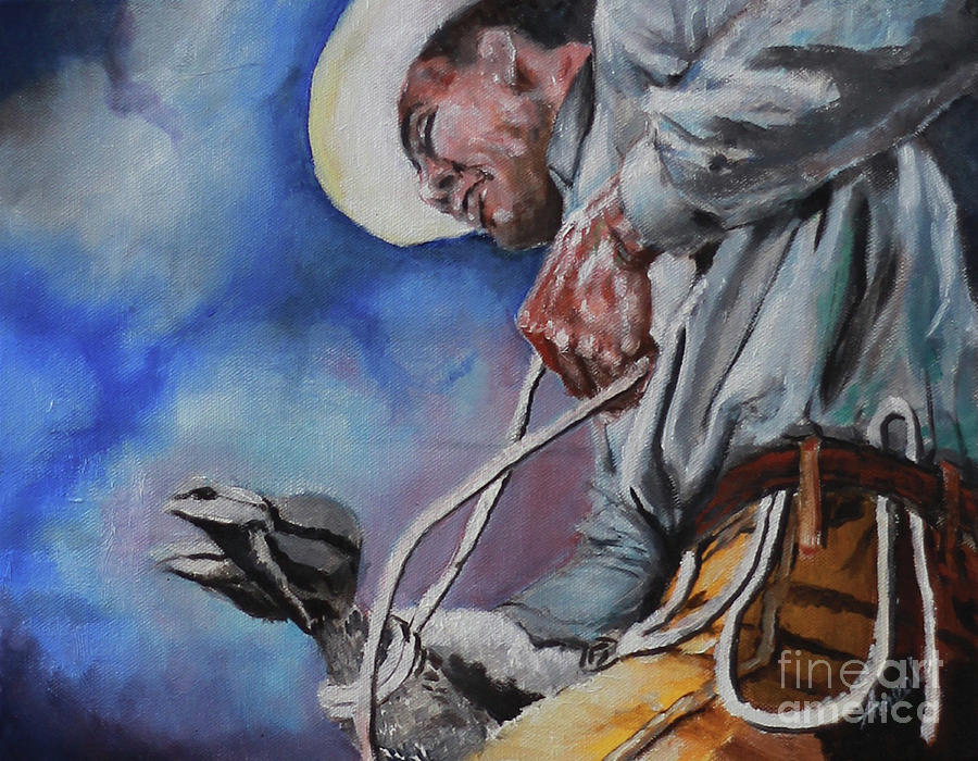 Steer Roping Painting by George Ameal Wilson
