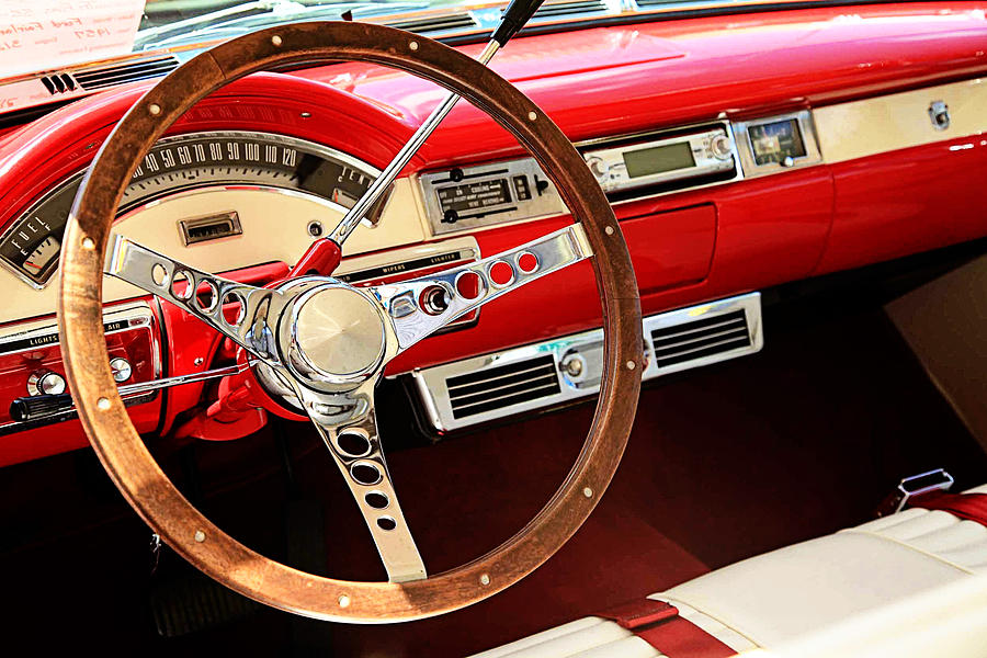 Steering the 1957 Fairlane  Photograph by Toni Hopper