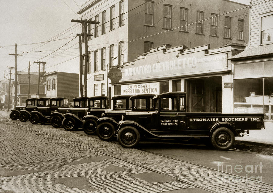 Beer Trucks Photograph - Stegmaier Brothers Inc Beer Trucks at 693 Hazle Ave Wilkes Barre PA 1930s by Arthur Miller