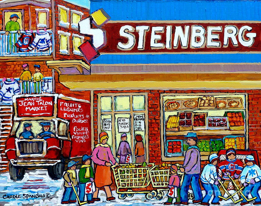 Steinberg Super Market Vintage Montreal Winter Scene Hockey Art Delivery Truck Carole Spandau        Painting by Carole Spandau