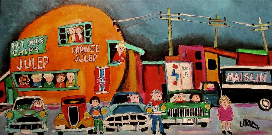 Steinbergs and Maislin at the Orange Julep Painting by Michael Litvack
