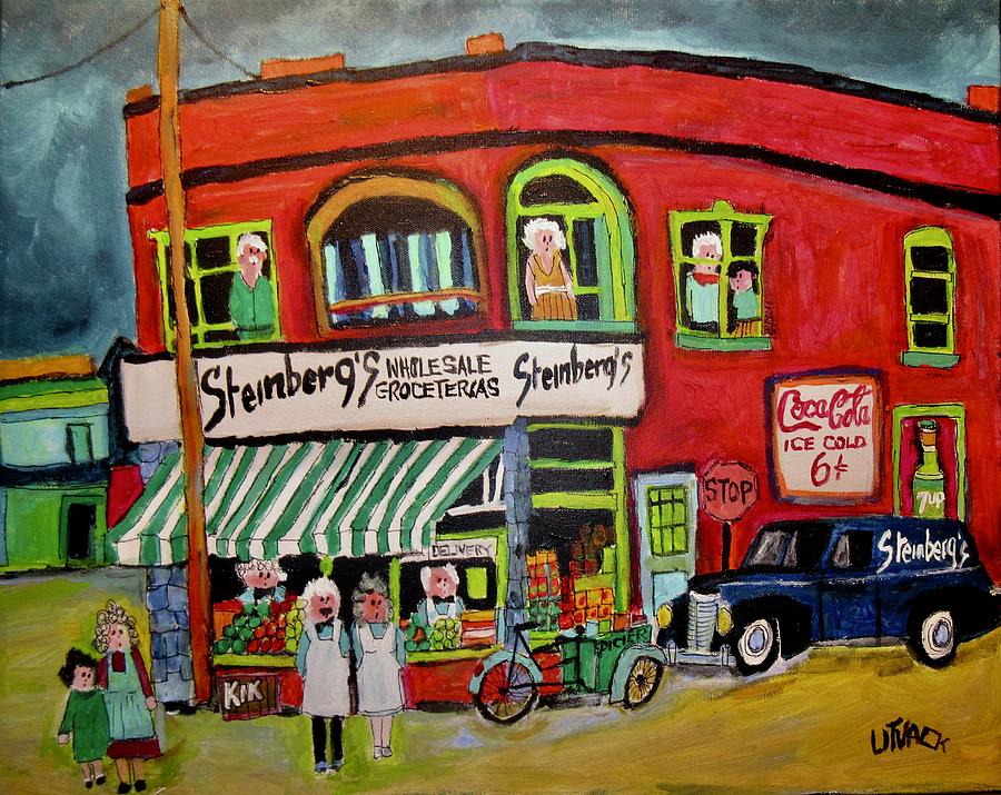 Steinbergs First Store in Verdun Painting by Michael Litvack
