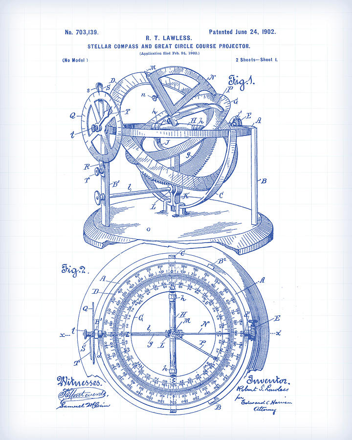 Typography Digital Art - Stellar Compass Patent by Gary Grayson