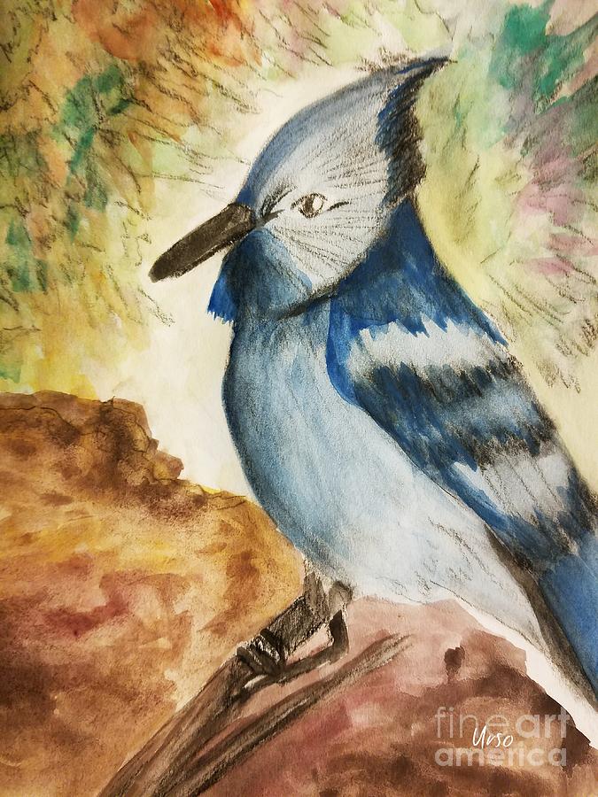 Stellar Jay Day Painting by Maria Urso