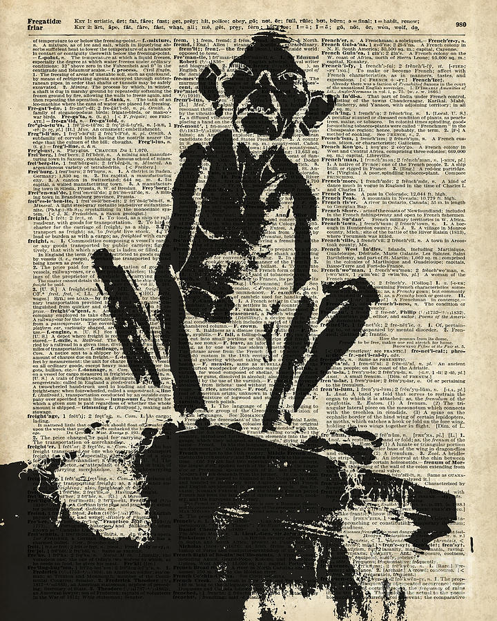 Vintage Digital Art - Stencil Of Gollum,Smeagol Over Old Dictionary Page by Anna W