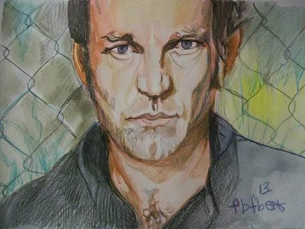Portrait Painting - Stephen and a Chain Link Fence by Cindy Helmoski
