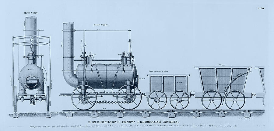 Stephensons Patent Locomotive Engine Drawing by Richard Reeve