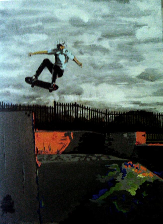 Skateboarding Painting - Stepping up by Douglas Kriezel