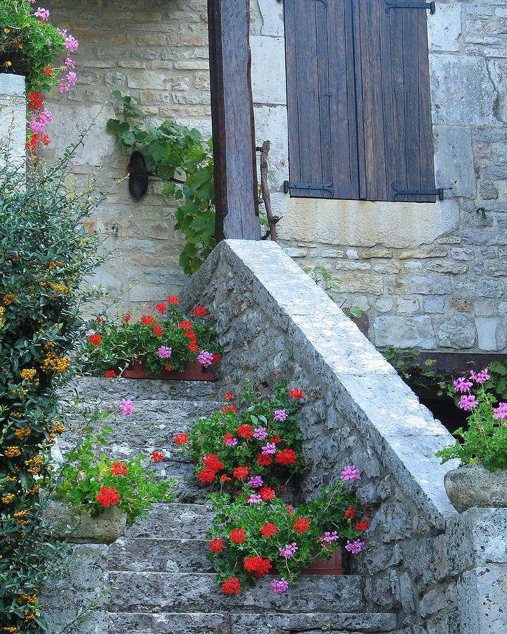 Steps and Flowers in Loubressac France Photograph by Greg Matchick ...