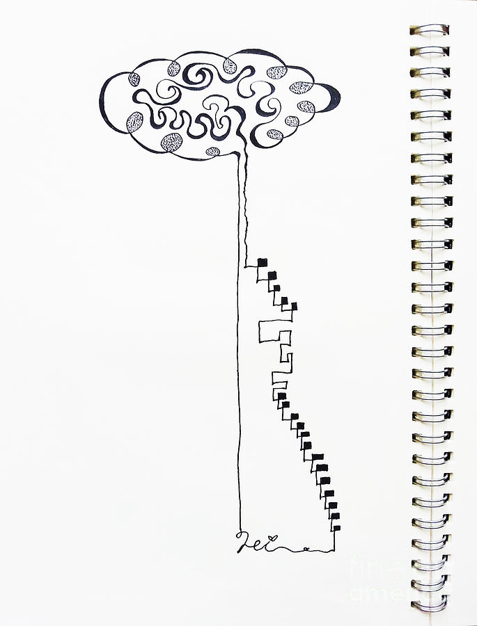Steps To The Clouds Drawing by Fei A