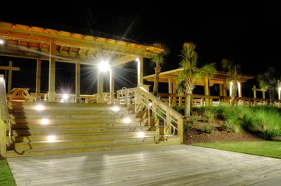 Beach Photograph - Steps Up To The Carolina Beach Boardwalk At Night by Greg and Chrystal Mimbs