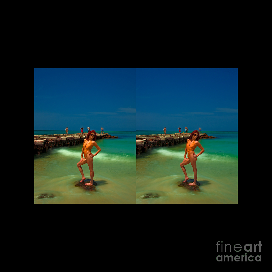 Stereoscopic Driftwood Beach Bikini Girl Audrey Michelle 008 Photograph by Rolf Bertram