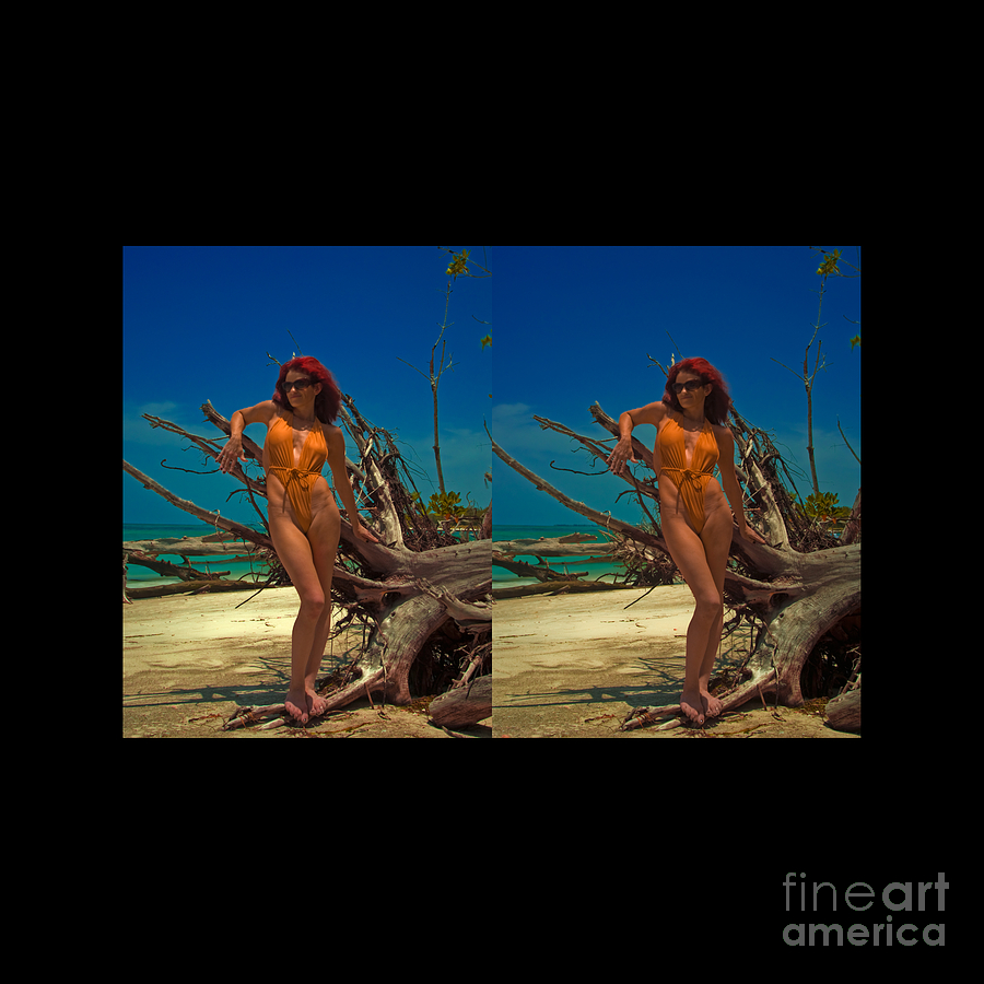 Stereoscopic Driftwood Beach Bikini Girl Audrey Michelle 024 Photograph by Rolf Bertram