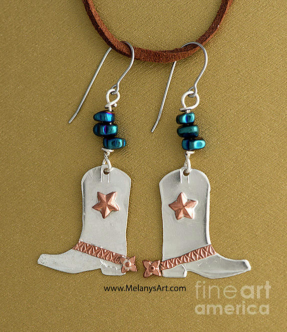 Sterling Silver and Copper Cowboy Boot earrings Jewelry by Melany Sarafis