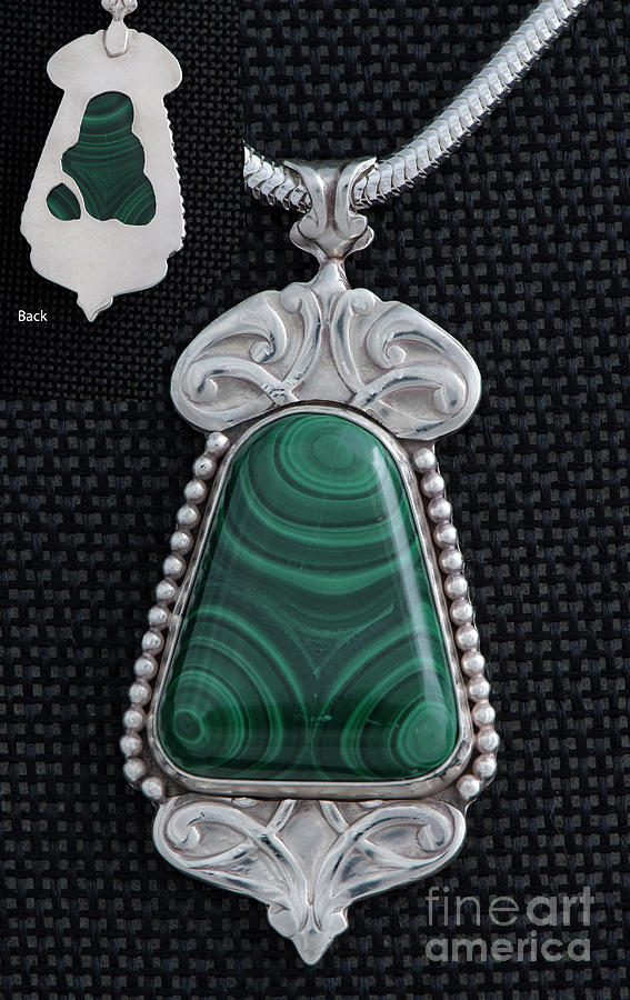 Sterling Silver and Malachite Art Nouveau Pendant Jewelry by Melany Sarafis
