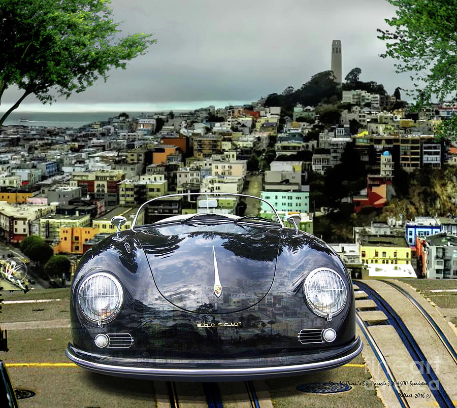 Steve McQueens 58 Porsche 356 1600 Speedster, Telegraph Hill, San Francisco, CA Mixed Media by Thomas Pollart
