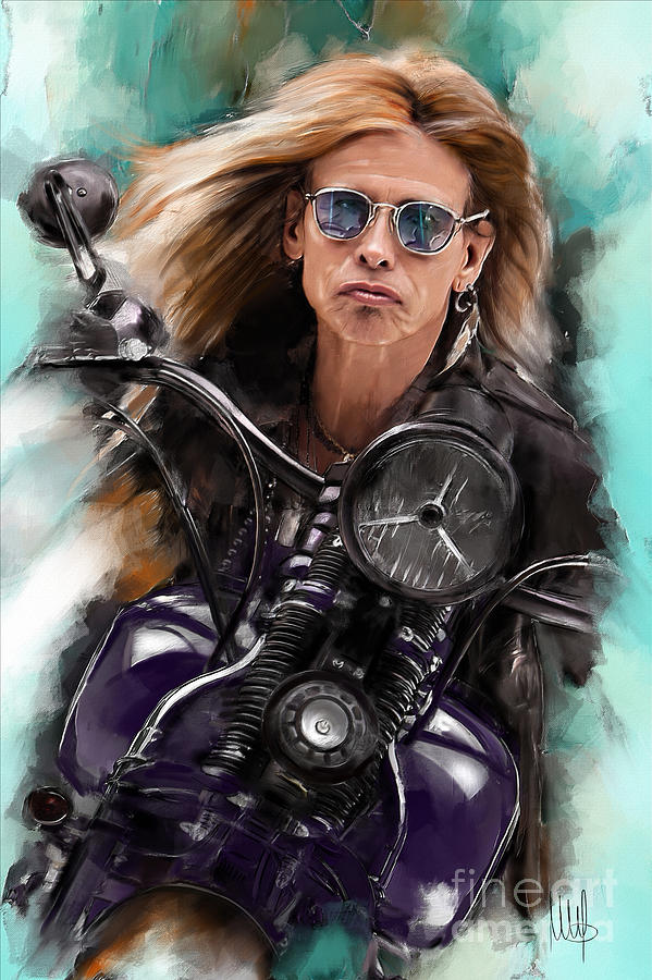Steven Tyler Painting - Steven Tyler on a bike by Melanie D Steven Tyler Painting - Steven Tyler on a bike by Melanie D