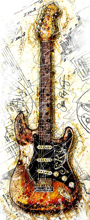 Stevies Guitar Vert 1a Digital Art by Gary Bodnar