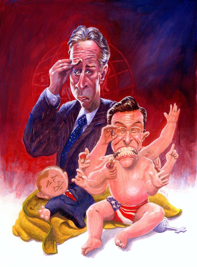Television Painting - Stewart and Colbert by Ken Meyer jr