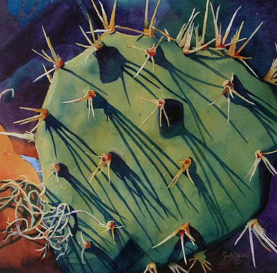 Cactus Painting - Sticker Shock by Judy Mercer