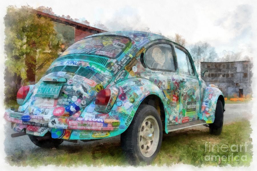 Sticker VW Bug Stowe Vermont Digital Art by Edward Fielding