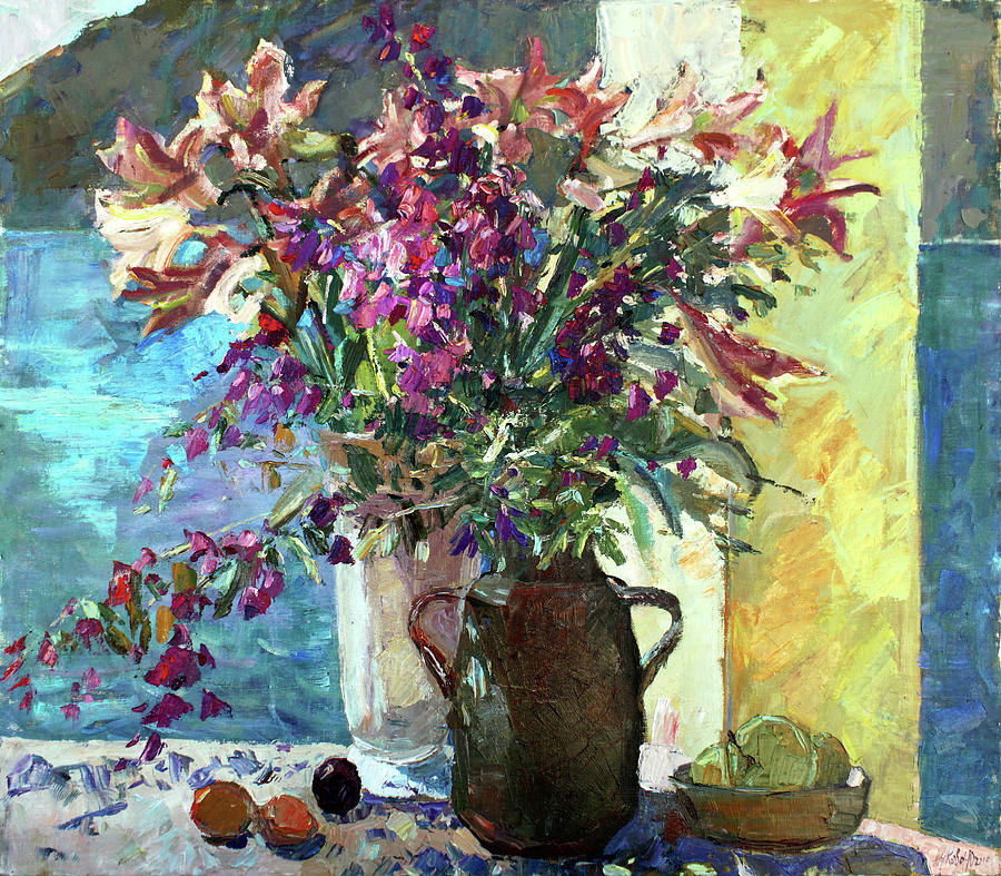 Stiil life with flowers Painting by Juliya Zhukova
