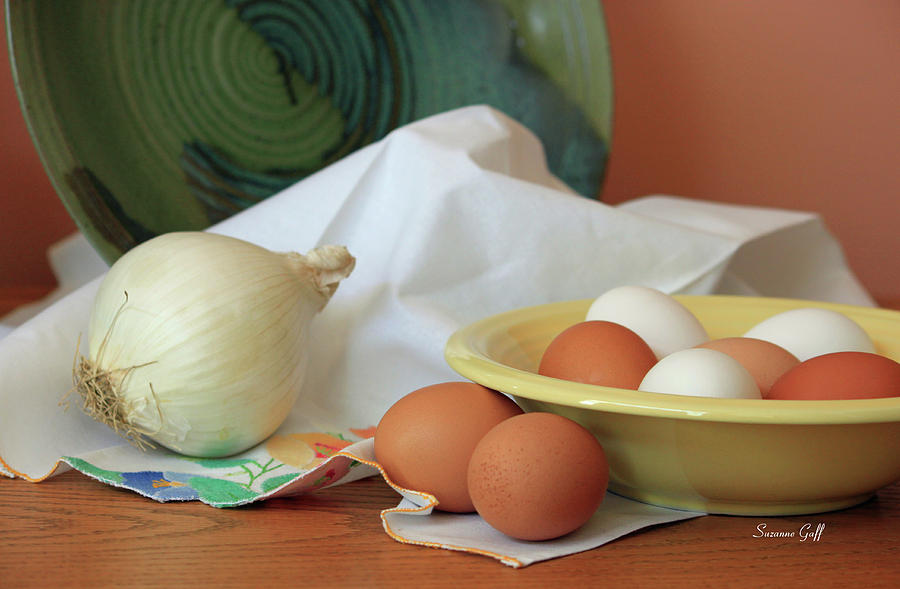 Still Life - Bowl with Onion and Eggs Photograph by Suzanne Gaff