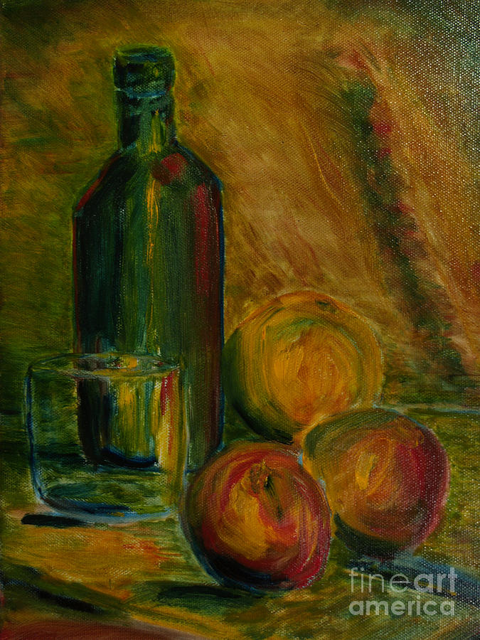 Still Life - Wine Bottle with Fruit Painting by Paul Galante
