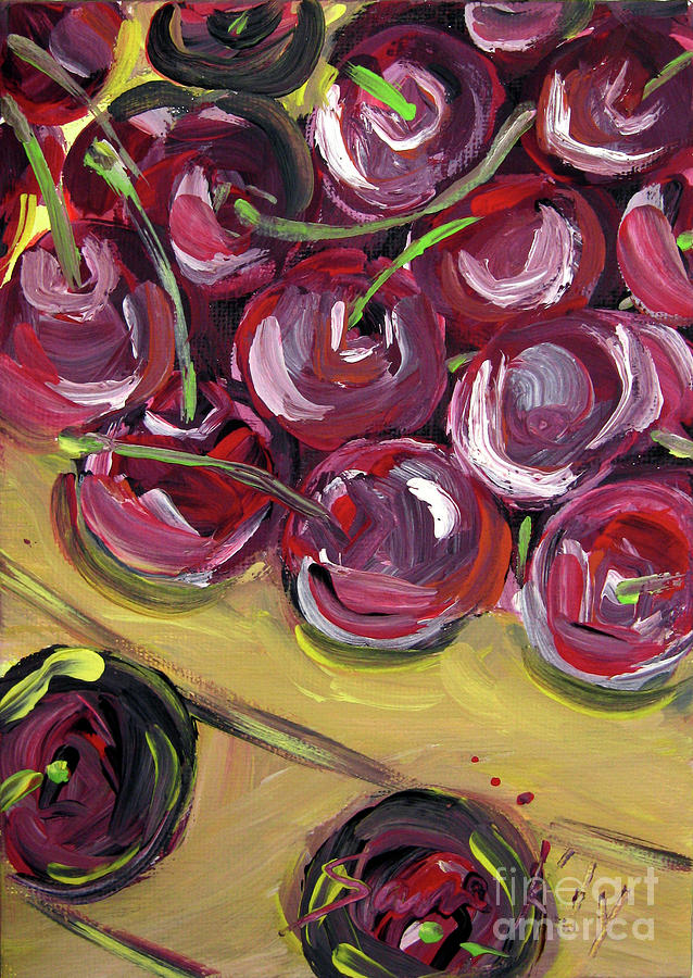 Cherries. Original Painting  Painting by Oksana Semenchenko