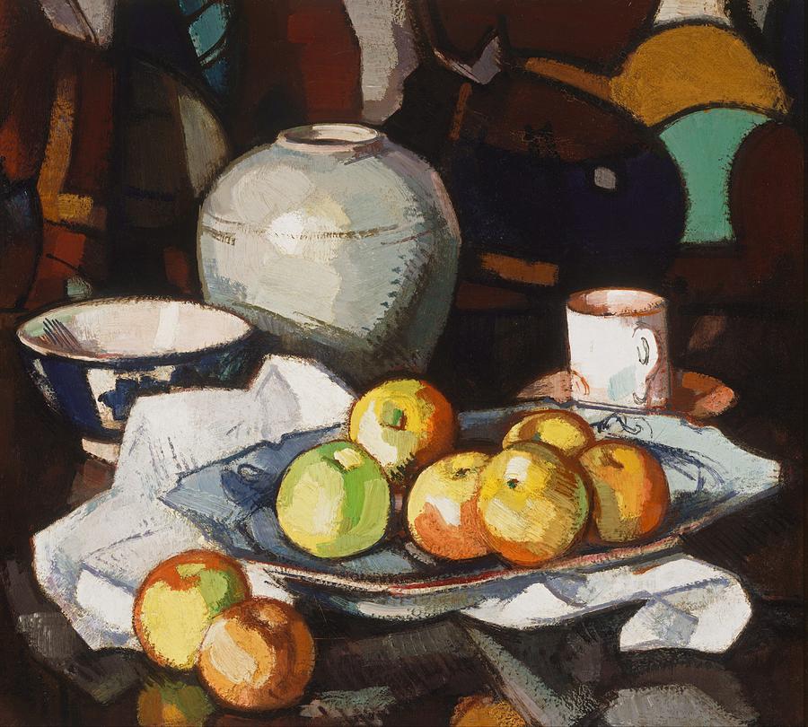 Still Life - Apples and Jar by Samuel Peploe, 1912-1916 Painting by Celestial Images