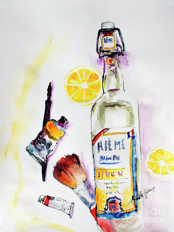 Still life Bottle Brushes Paint Tubes Watercolor Painting by Ginette Callaway