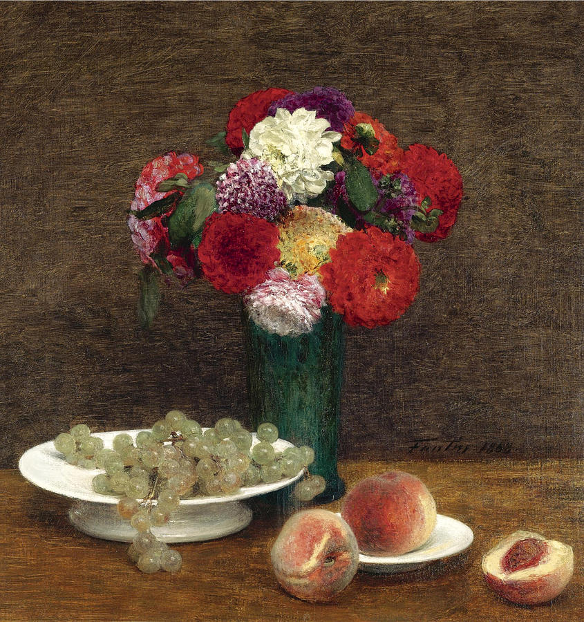 Still Life. Dahlias Grapes and Peaches  Painting by Henri Fantin-Latour