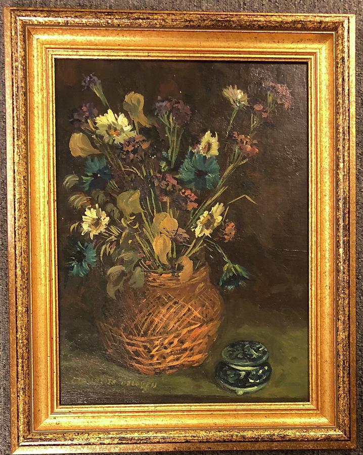 Still Life Flowers and Basket Painting by Claydeite Delayen