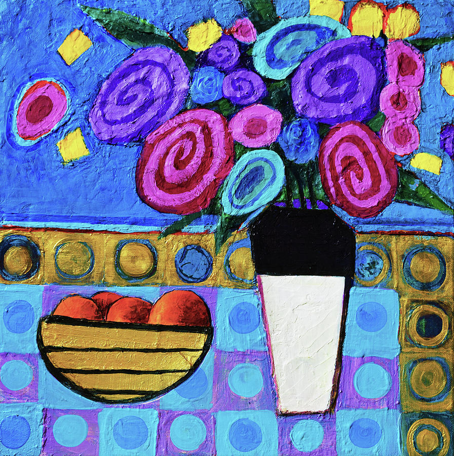 Still Life Flowers With Fruit Painting