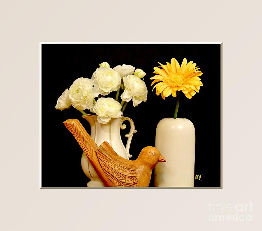 Still Life Flowers with Wood Carved Bird Photograph by Marsha Heiken