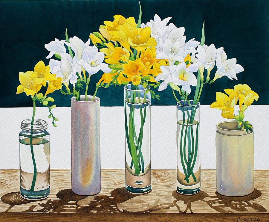 Still Life Freesias Painting by Christopher Ryland | Fine Art America