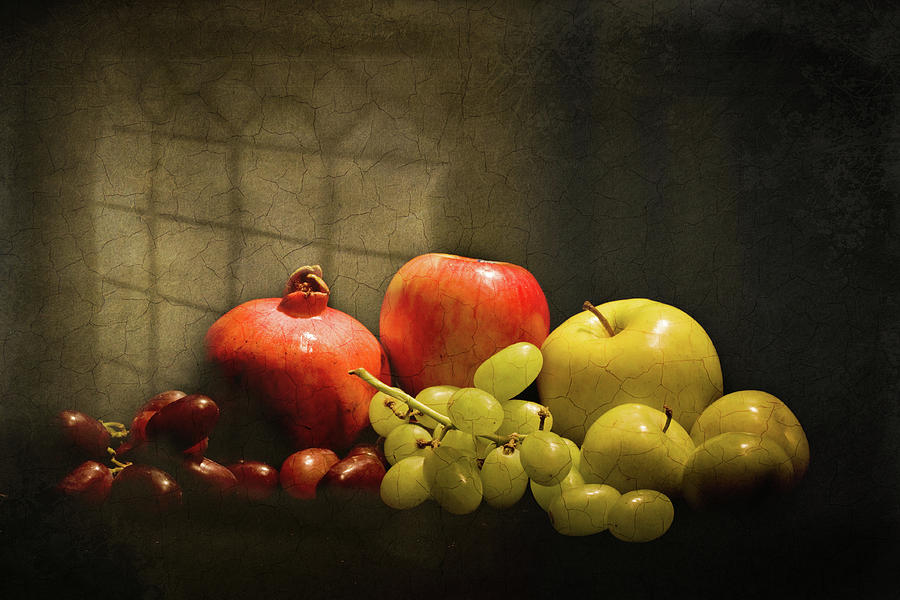 Still Life - Grapes Apples and Pomegranate  under a Window Photograph by Levin Rodriguez