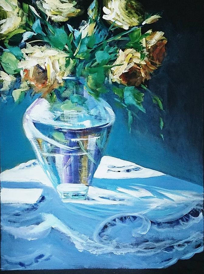 Still Life in Glass Vase Painting by Kathy Karas