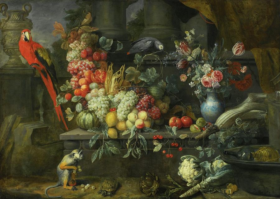 Still Life Of A Garland Of Fruits Painting by Joris van Son