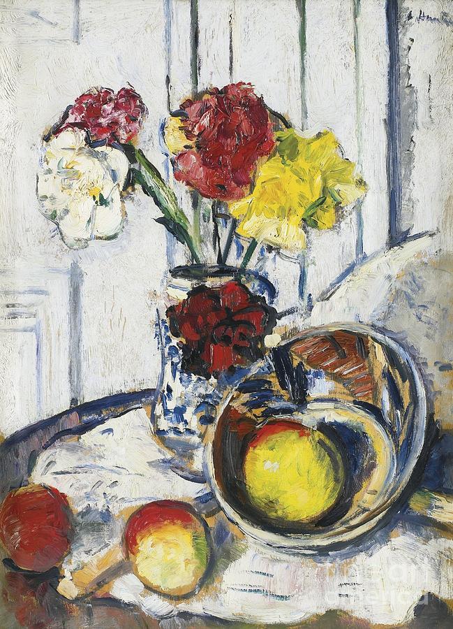 Still Life Of Apples And Flowers Painting By Motionage Designs - Fine 