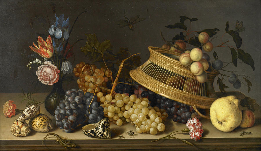 Still Life of Flowers, Fruit, Shells, and Insects Painting by Balthasar van der Ast